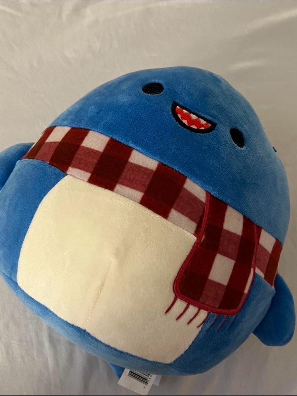 Squishmallows Blue Plush with Red Plaid Scarf and Cream Belly